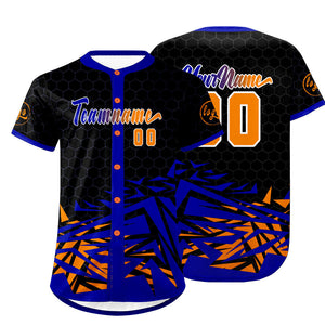 Camiseta de béisbol personalizada negra y azul con degradado uniformes de equipo con nombre y número