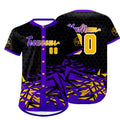 Camiseta de béisbol personalizada negra y morada con degradado uniformes de equipo personalizados con nombre y número