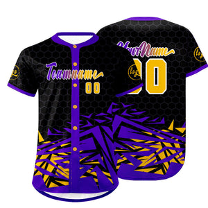 Camiseta de béisbol personalizada negra y morada con degradado uniformes de equipo personalizados con nombre y número