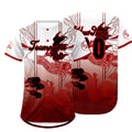 Camiseta de béisbol personalizada roja y blanca con degradado uniformes de equipo con nombre y número