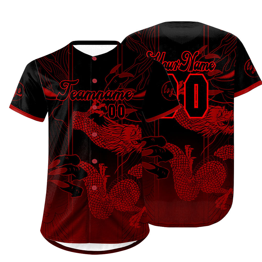 Camiseta de béisbol personalizada roja y negra con dise?o degradado uniformes de equipo con nombre y número