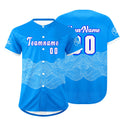 Camiseta de béisbol azul y blanca personalizada con dise?o degradado uniformes de equipo con nombre y número