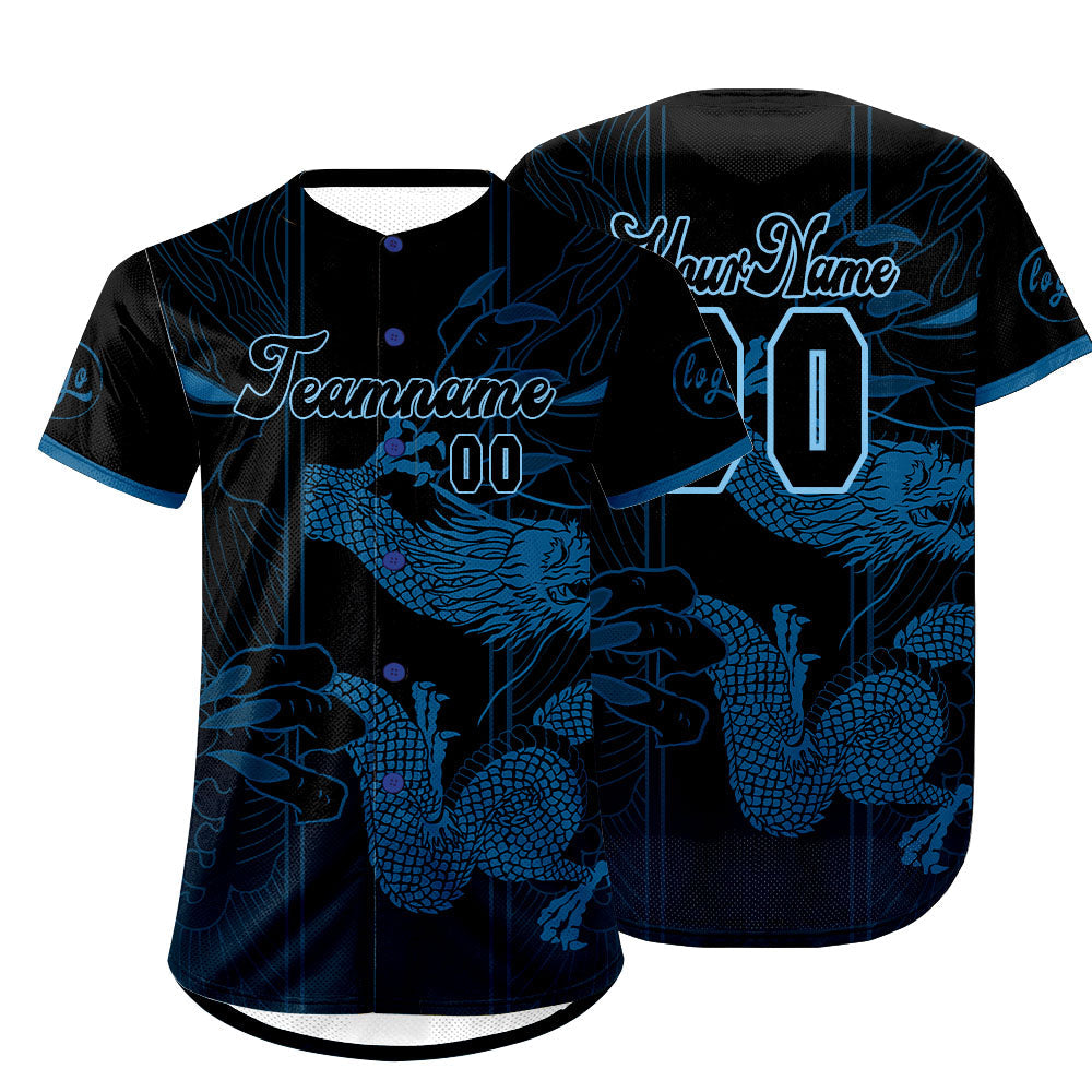 Camiseta de béisbol azul y negra personalizada con dise?o degradado uniformes de equipo con nombre y número