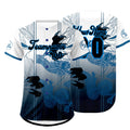 Camiseta de béisbol azul y blanca personalizada con dise?o degradado uniformes de equipo con nombre y número