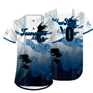 Camiseta de béisbol azul y blanca personalizada con dise?o degradado uniformes de equipo con nombre y número