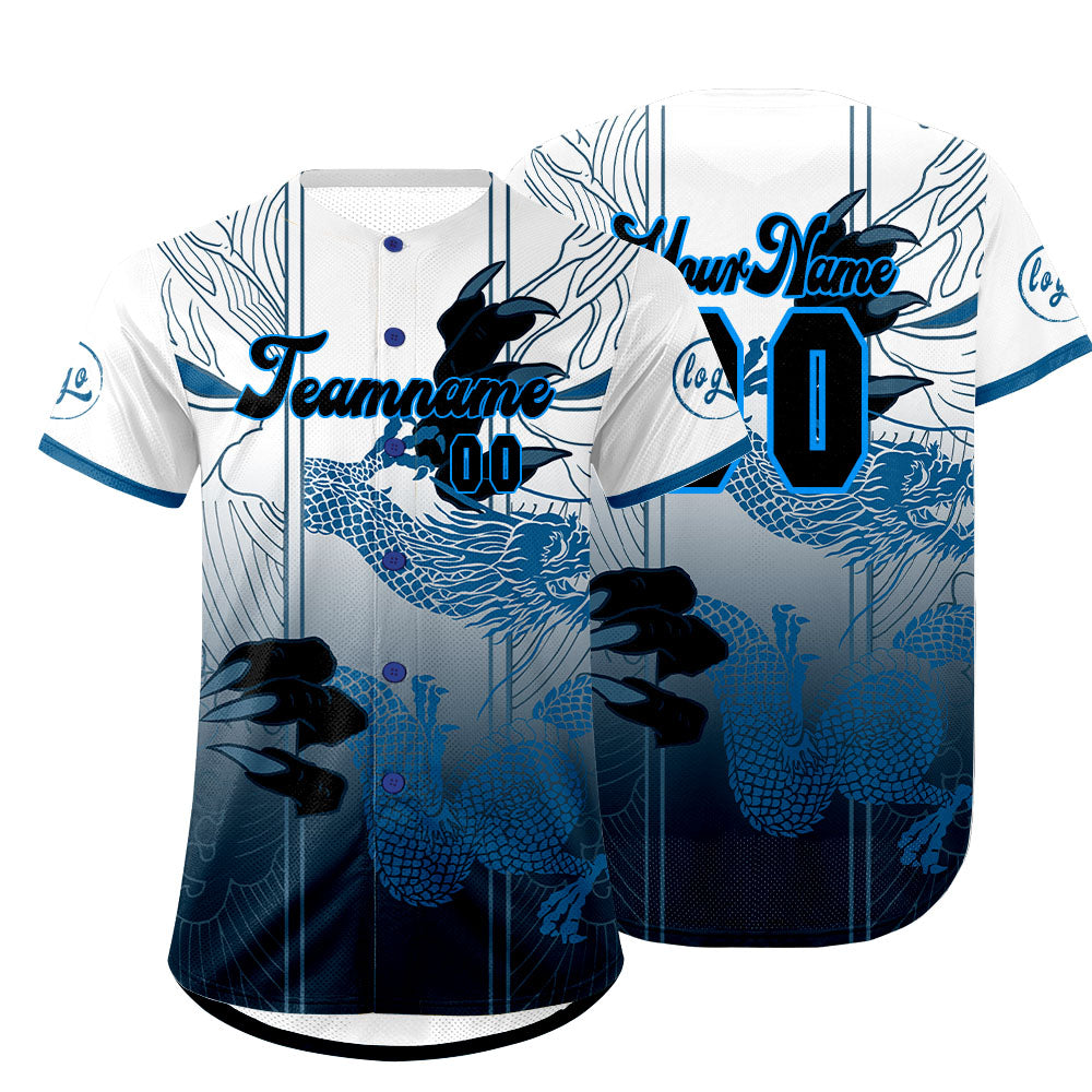 Camiseta de béisbol azul y blanca personalizada con dise?o degradado uniformes de equipo con nombre y número