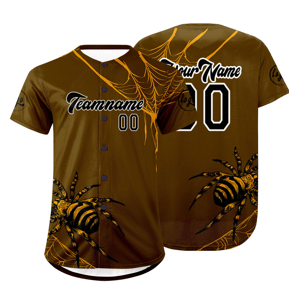 Camiseta de béisbol personalizada marrón y amarilla con degradado uniformes de equipo con nombre y número
