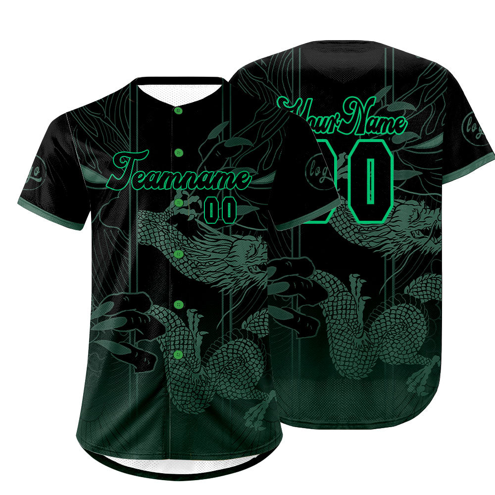 Camiseta de béisbol personalizada verde y negra con degradado uniformes de equipo con nombre y número