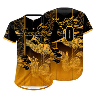 Camiseta de béisbol personalizada negra y amarilla con degradado uniformes de equipo con nombre y número