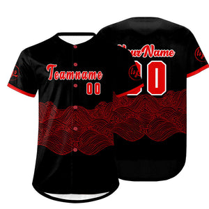Camiseta de béisbol personalizada negra y roja con degradado uniformes de equipo con nombre y número