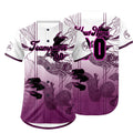 Camiseta de béisbol personalizada morada y blanca con degradado uniformes de equipo personalizados con nombre y número