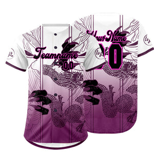 Camiseta de béisbol personalizada morada y blanca con degradado uniformes de equipo personalizados con nombre y número