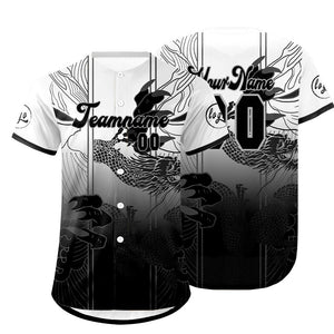 Camiseta de béisbol personalizada blanca y negra con degradado uniformes de equipo con nombre y número