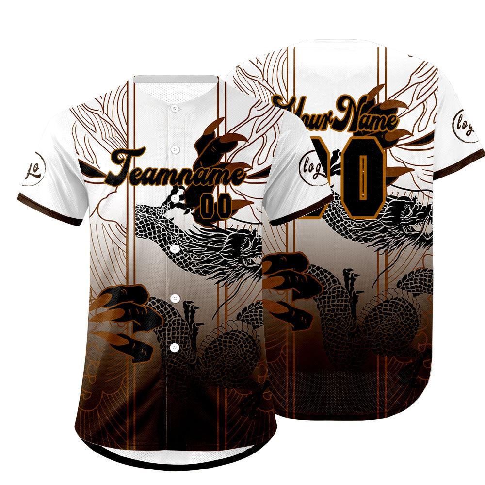 Camiseta de béisbol personalizada marrón y blanca con degradado uniformes de equipo con nombre y número