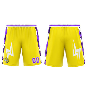 Uniforme de baloncesto personalizado amarillo y morado con tu logotipo-nombre y número impresos