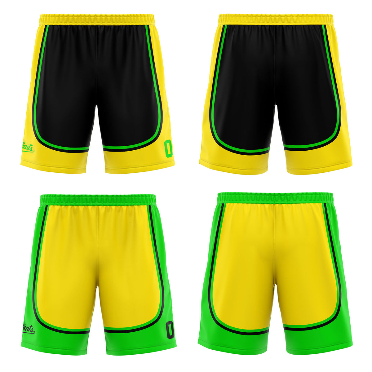 Traje de baloncesto reversible personalizado en negro-amarillo y verde claro para adultos y niños