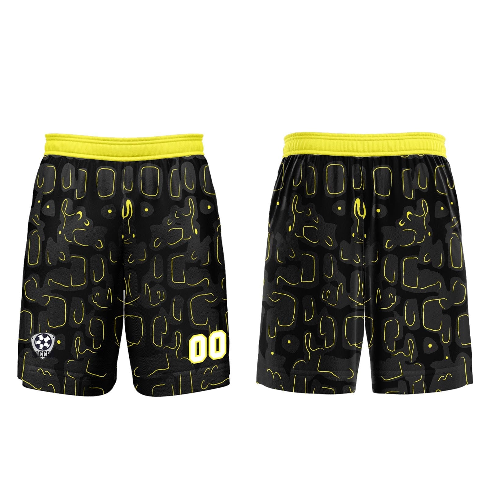Conjunto personalizado de camiseta de fútbol negra y amarilla para niños y adultos