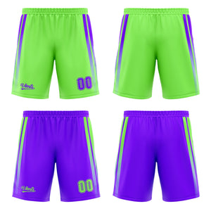 Traje de baloncesto reversible verde y morado personalizado para adultos y niños