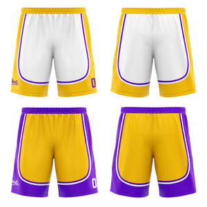 Traje de baloncesto reversible amarillo y morado personalizado para adultos y niños