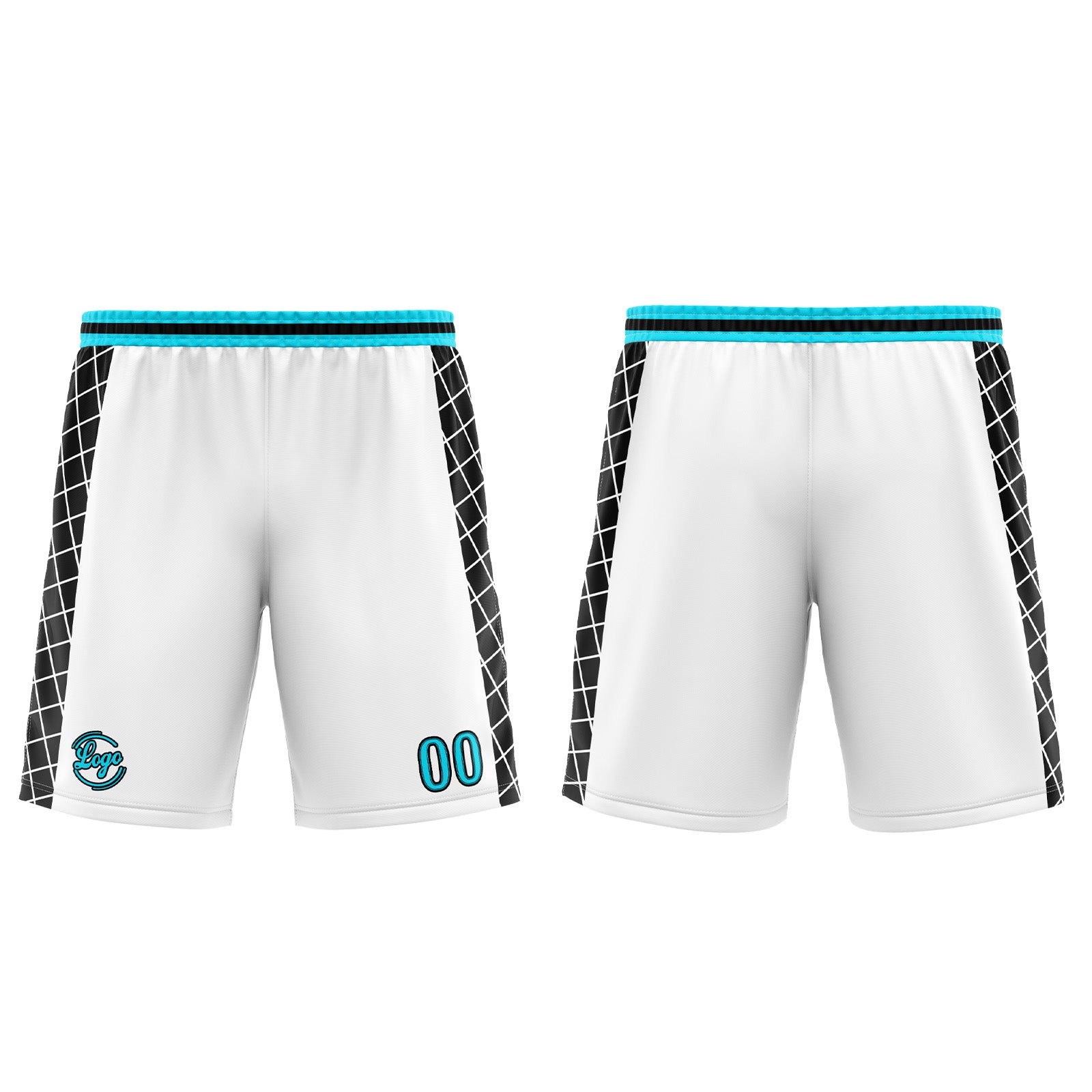 Uniforme de baloncesto personalizado blanco-negro y azul con tu logotipo-nombre y número impresos
