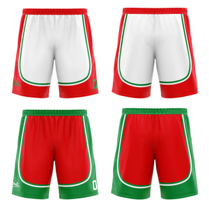 Traje de baloncesto reversible rojo y verde personalizado para adultos y niños