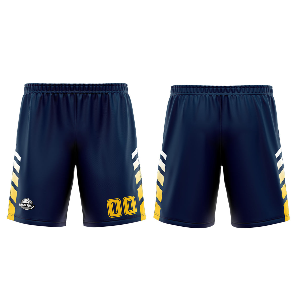 Uniforme de baloncesto personalizado azul marino y amarillo con tu logotipo-nombre y número impresos