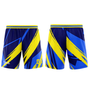 Uniforme de baloncesto personalizado azul y amarillo con tu logotipo-nombre y número impresos