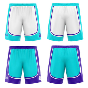 Traje de baloncesto reversible azul claro y morado personalizado para adultos y niños