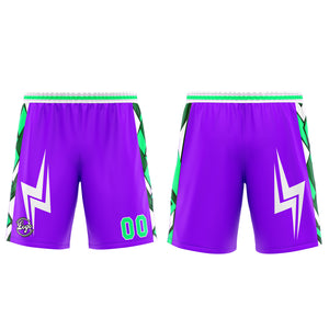 Uniforme de baloncesto personalizado en color morado y verde con tu logotipo-nombre y número impresos