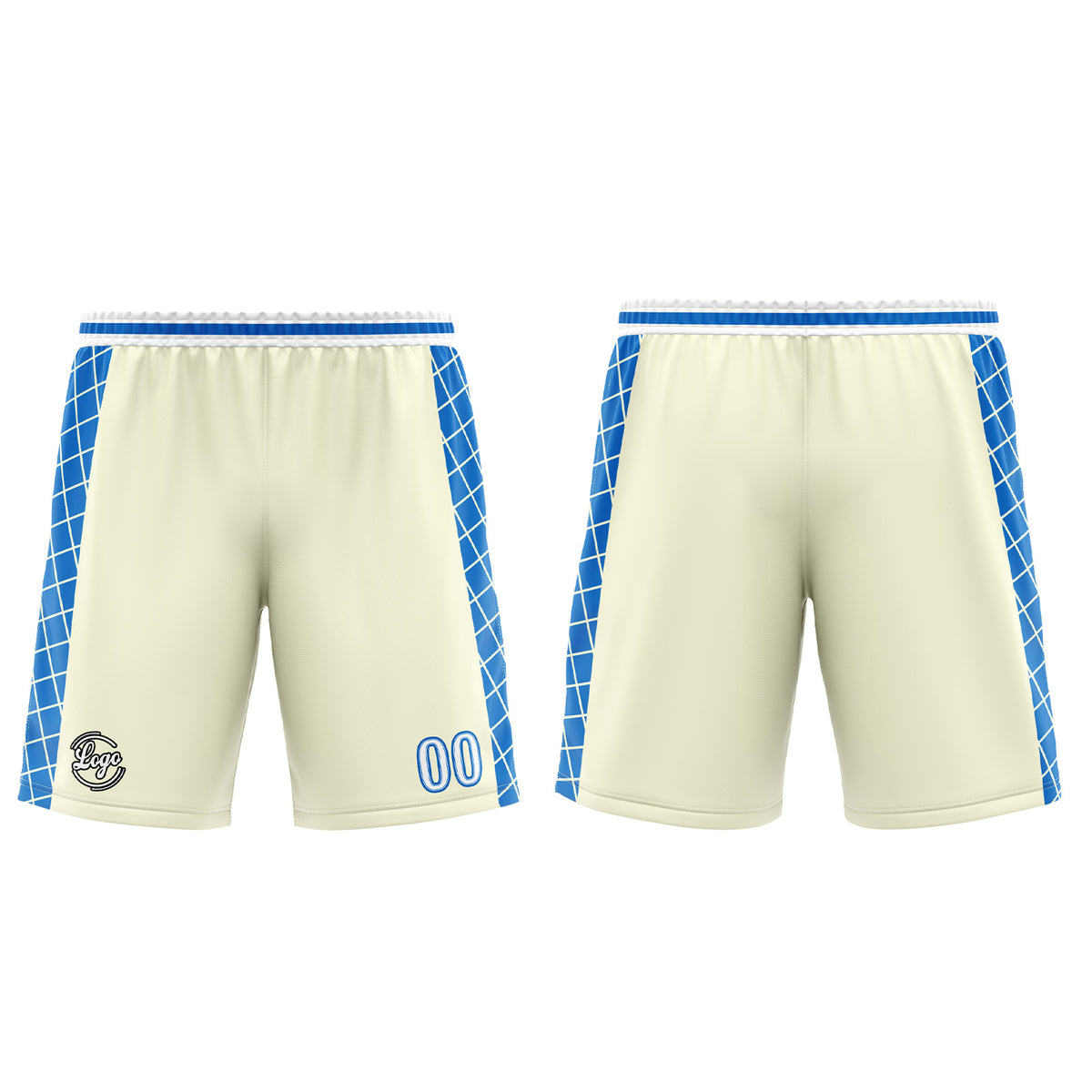 Uniforme de baloncesto personalizado color crema azul con tu logotipo-nombre y número impresos