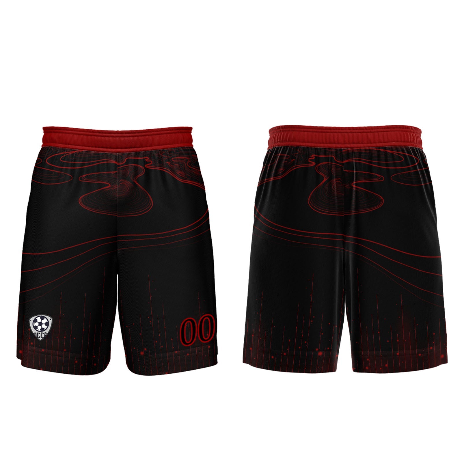 Conjunto personalizado de camiseta de fútbol negra y roja para niños y adultos