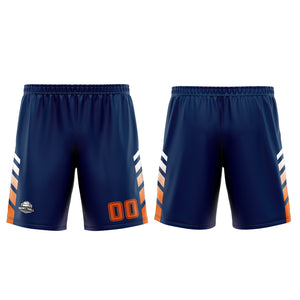 Uniforme de baloncesto personalizado azul marino y naranja con tu logotipo-nombre y número impresos