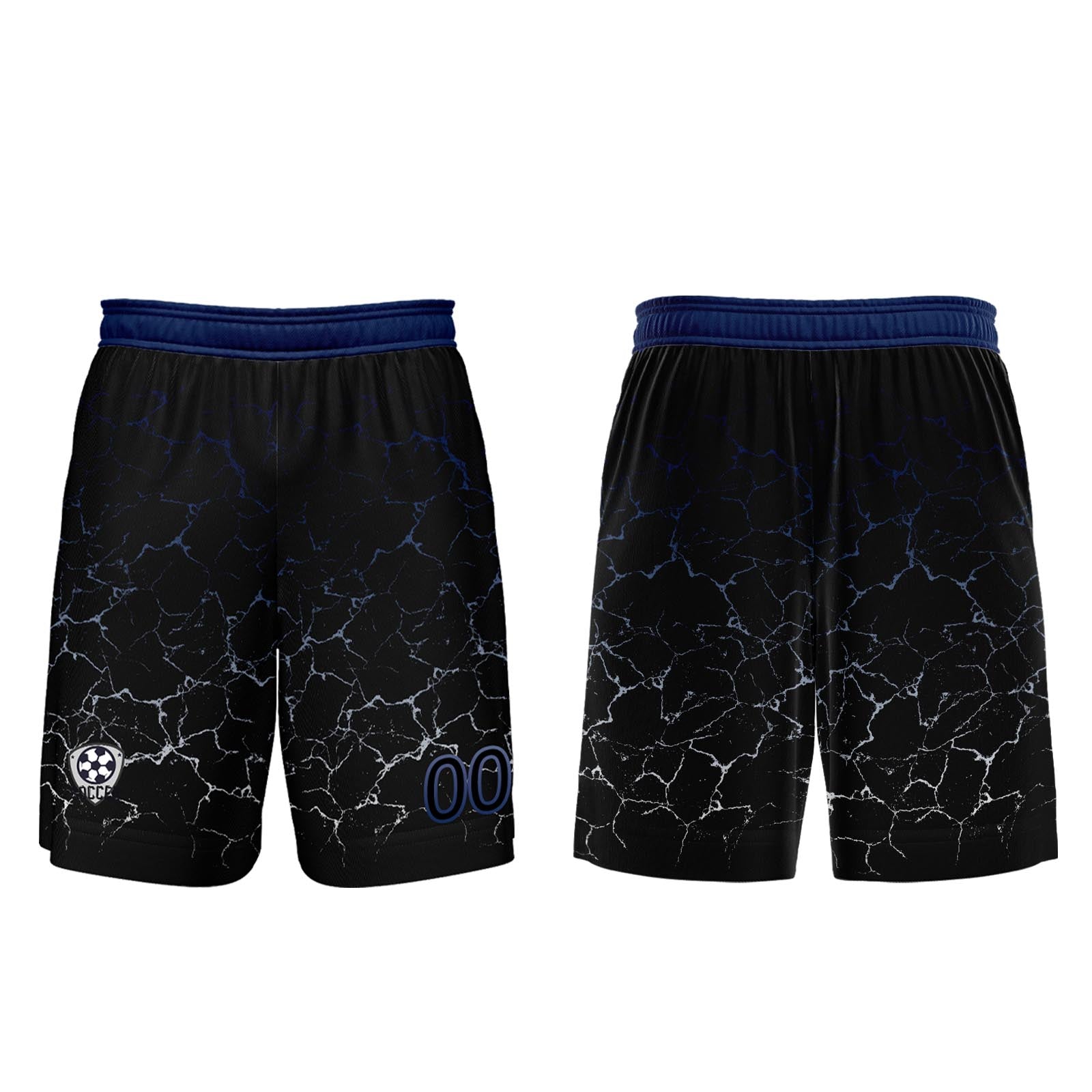 Conjunto personalizado de camiseta de fútbol negra y azul oscuro para niños y adultos