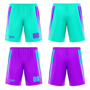 Traje de baloncesto reversible azul claro y morado claro personalizado para adultos y niños