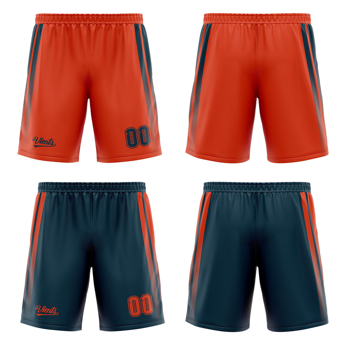 Traje de baloncesto reversible azul marino y naranja personalizado para adultos y niños