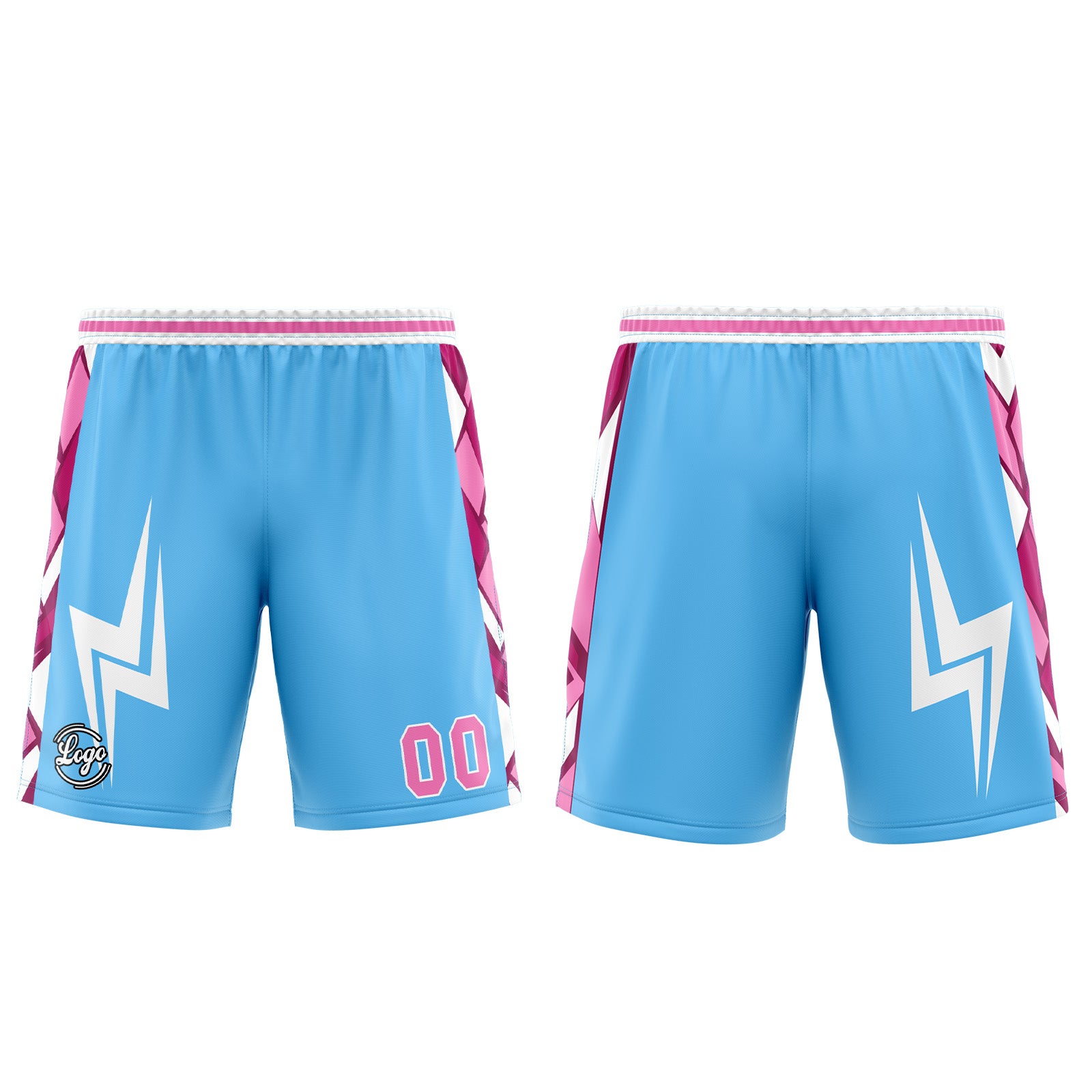 Uniforme de baloncesto personalizado azul y rosa con tu logotipo-nombre y número impresos