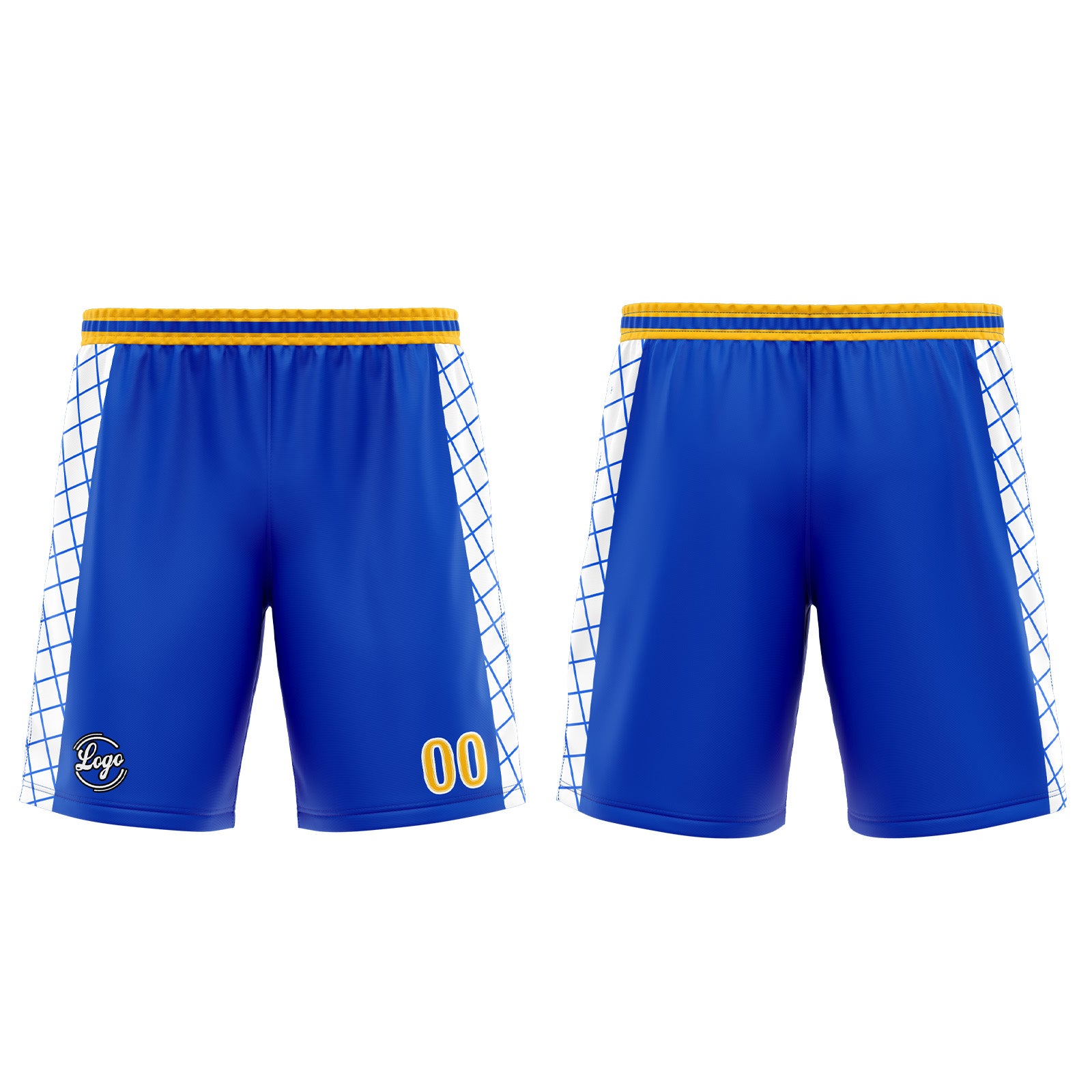 Uniforme de baloncesto personalizado azul y amarillo con tu logotipo-nombre y número impresos