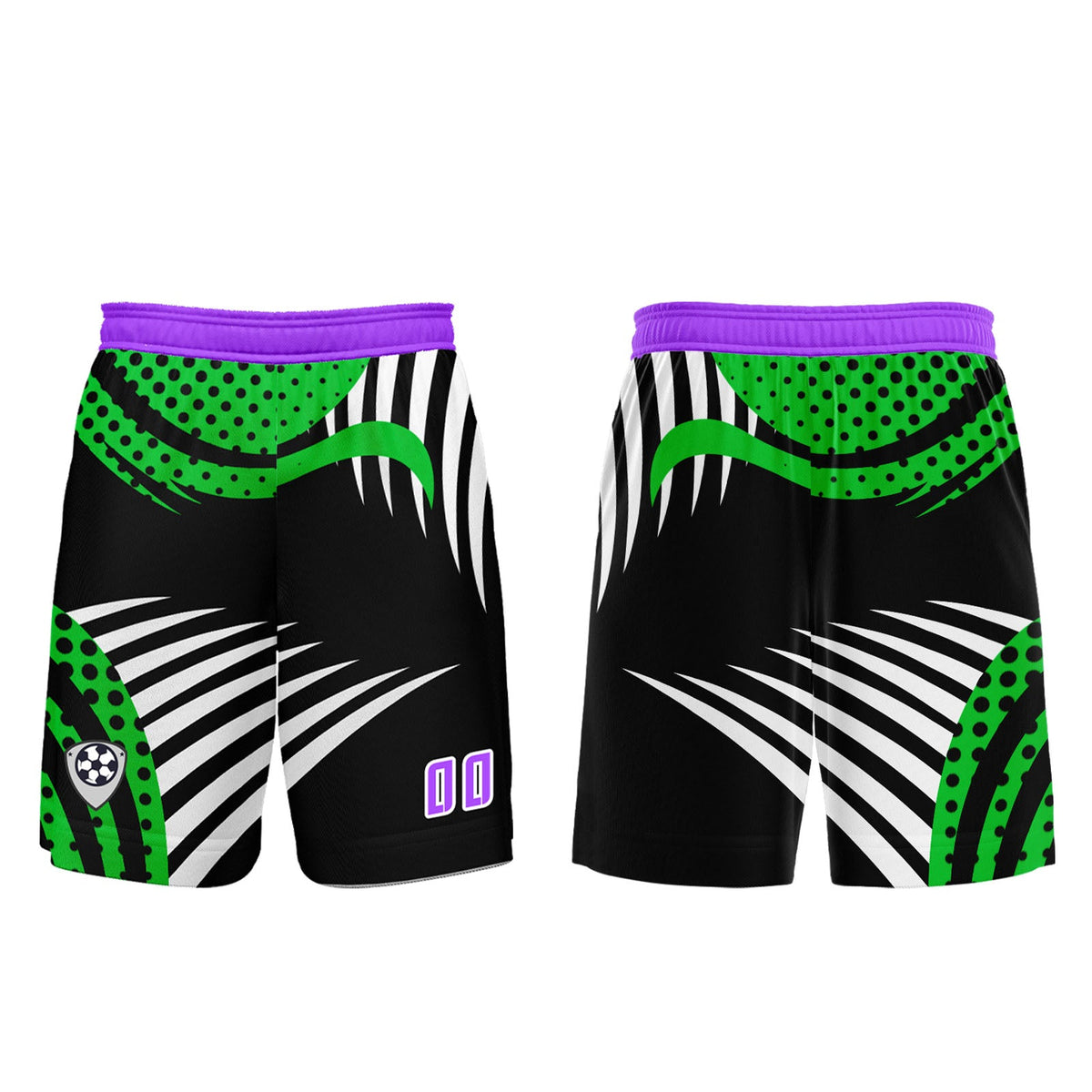 Conjunto personalizado de camiseta de uniforme verde y morado para niños y adultos