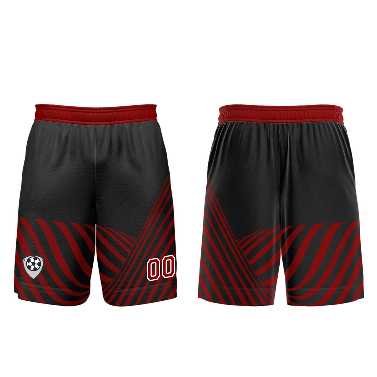 Conjunto personalizado de camiseta de uniforme negra y roja para niños y adultos