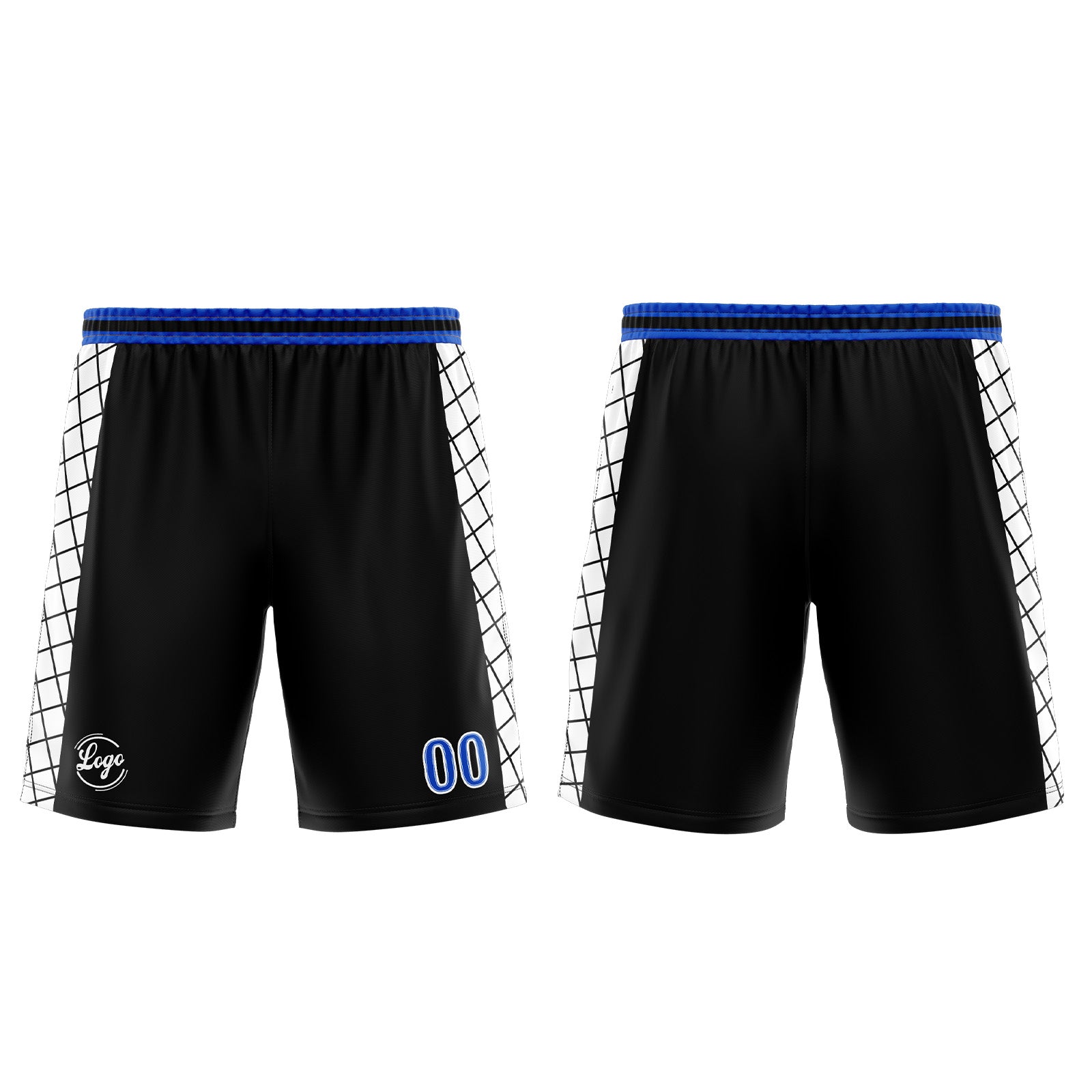 Uniforme de baloncesto personalizado en negro y azul con tu logotipo-nombre y número impresos