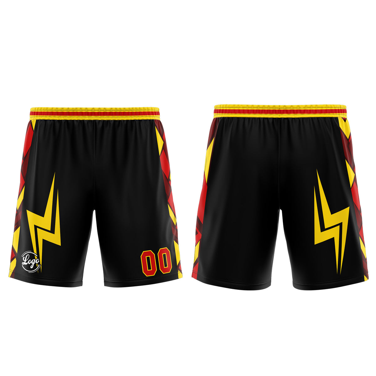 Uniforme de baloncesto personalizado en negro-rojo y amarillo con tu logotipo-nombre y número impresos