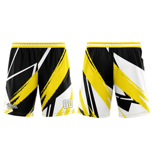 Uniforme de baloncesto personalizado negro y amarillo con tu logotipo-nombre y número impresos