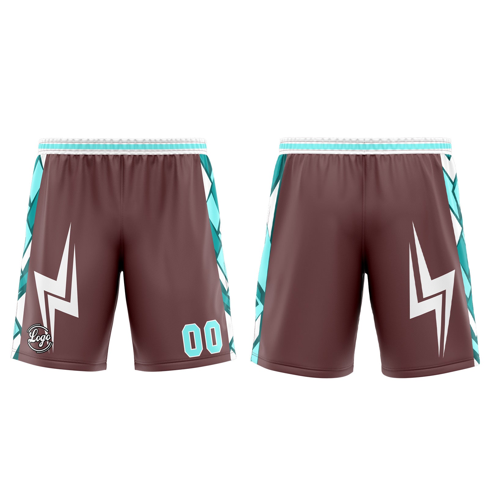 Uniforme de baloncesto personalizado en color marrón cian con tu logotipo-nombre y número impresos