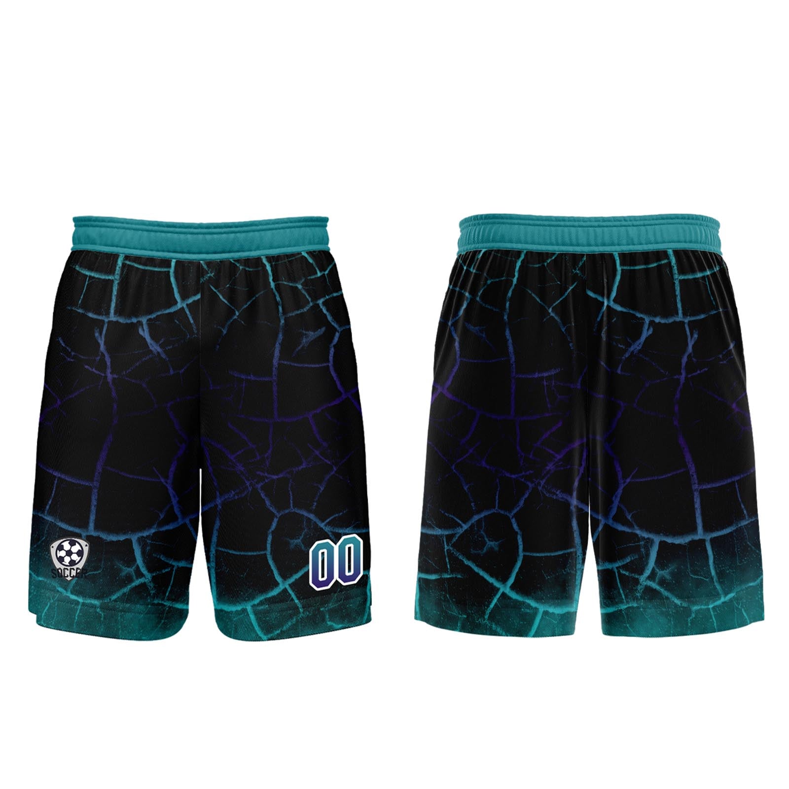 Conjunto personalizado de camiseta de fútbol negra y cian para niños y adultos