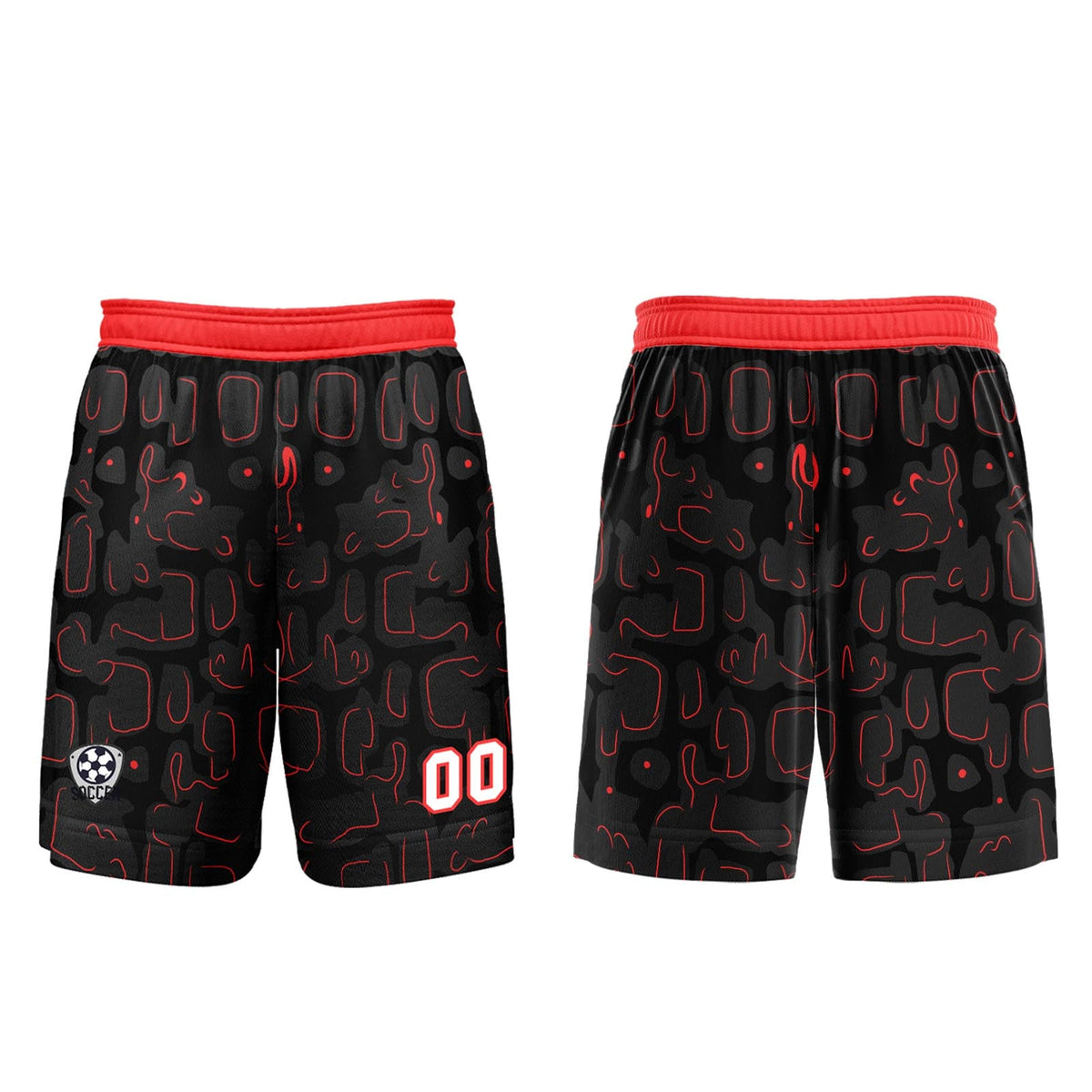 Conjunto personalizado de camiseta de fútbol negra y roja para niños y adultos
