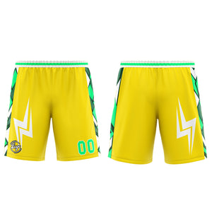 Uniforme de baloncesto personalizado amarillo y verde con tu logotipo-nombre y número impresos