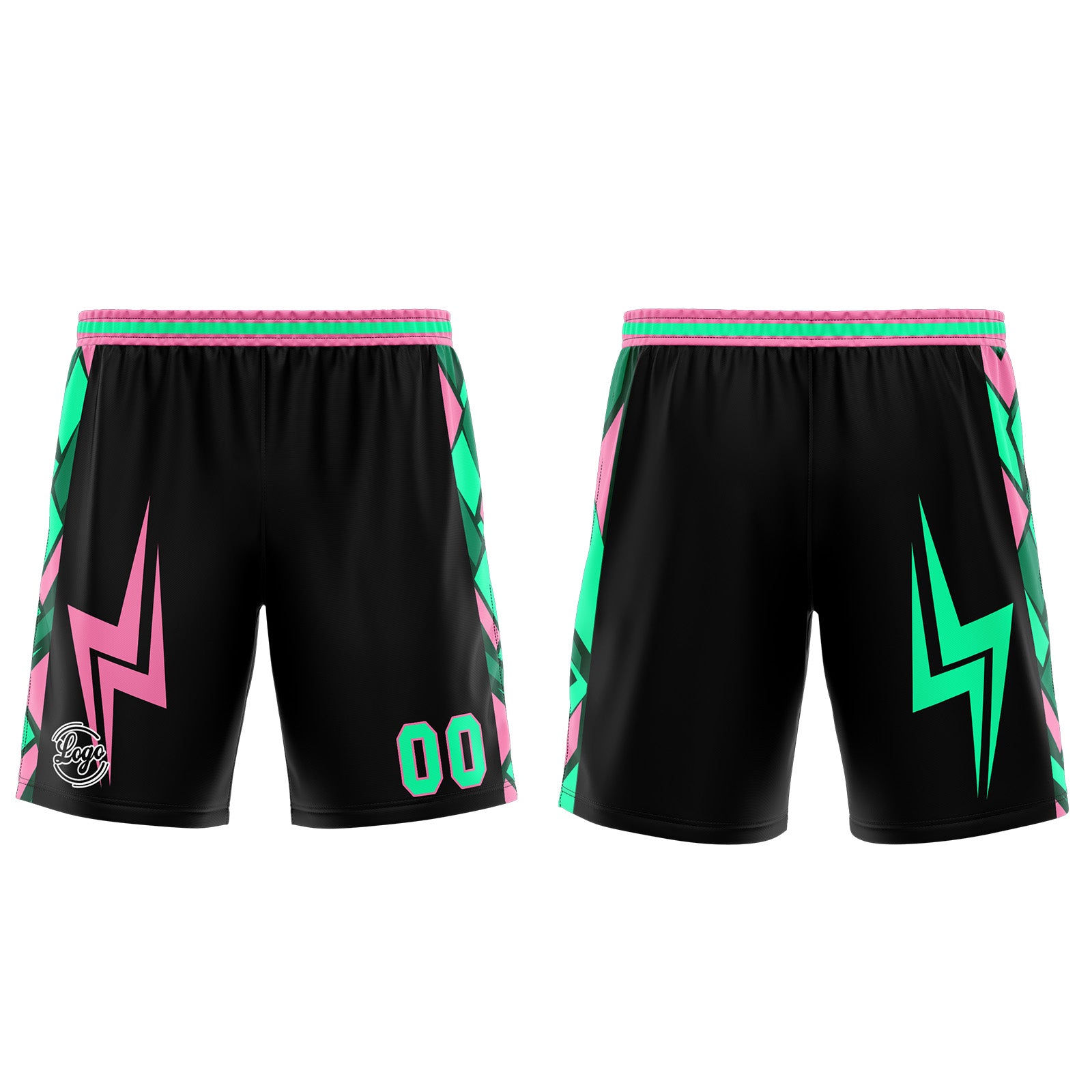 Uniforme de baloncesto personalizado en negro-verde y rosa con tu logotipo-nombre y número impresos