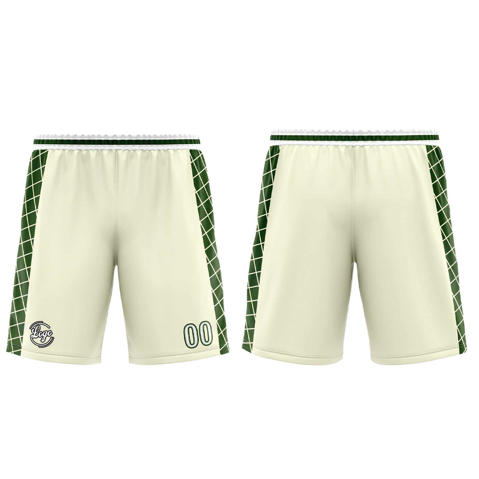 Uniforme de baloncesto personalizado color crema y verde con tu logotipo-nombre y número impresos