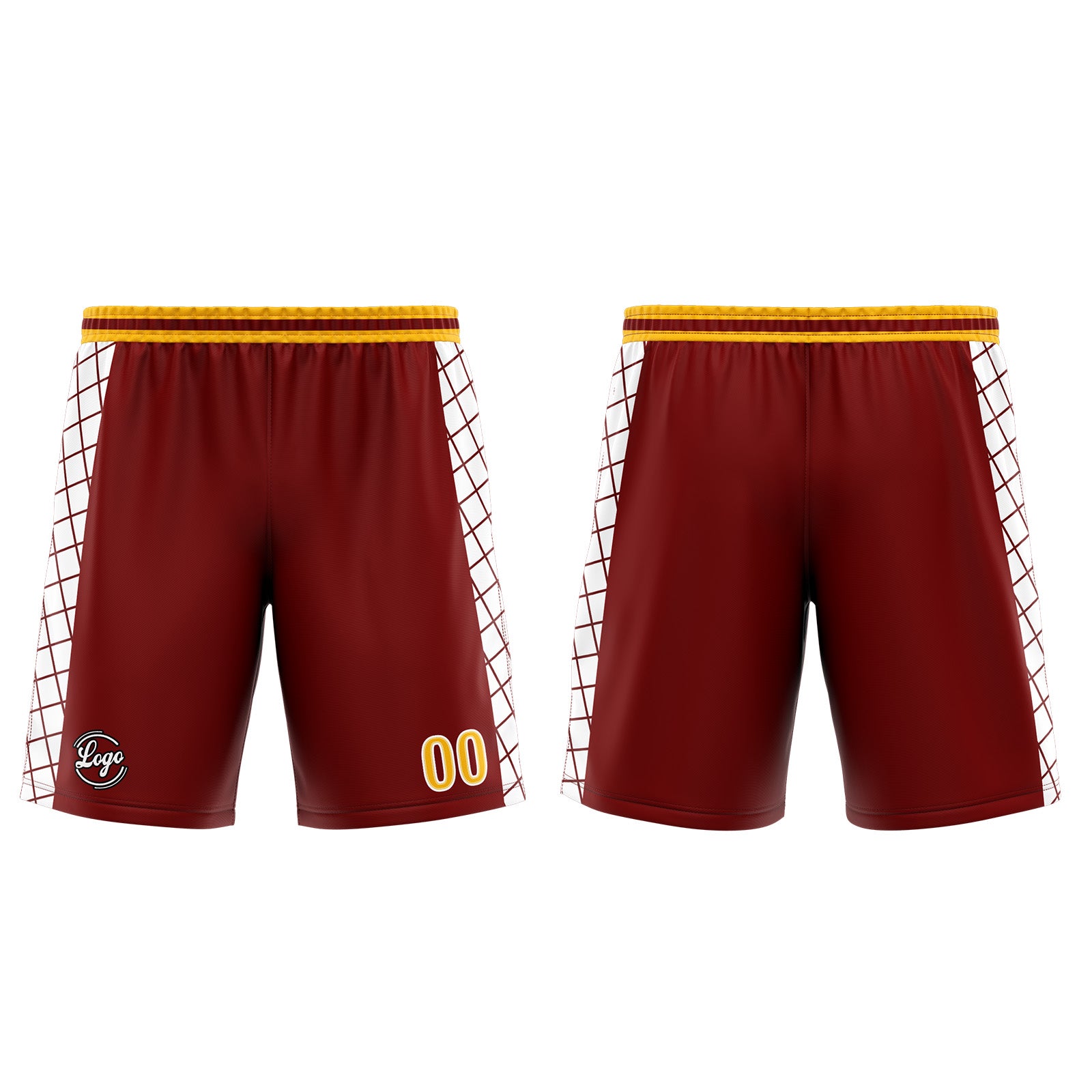 Uniforme de baloncesto personalizado color burdeos y amarillo con tu logotipo-nombre y número impresos