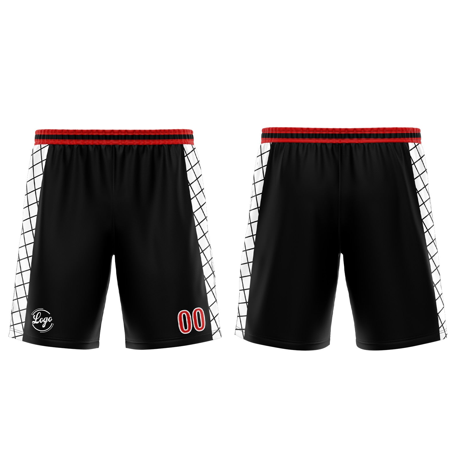 Uniforme de baloncesto personalizado en negro y rojo con tu logotipo-nombre y número impresos